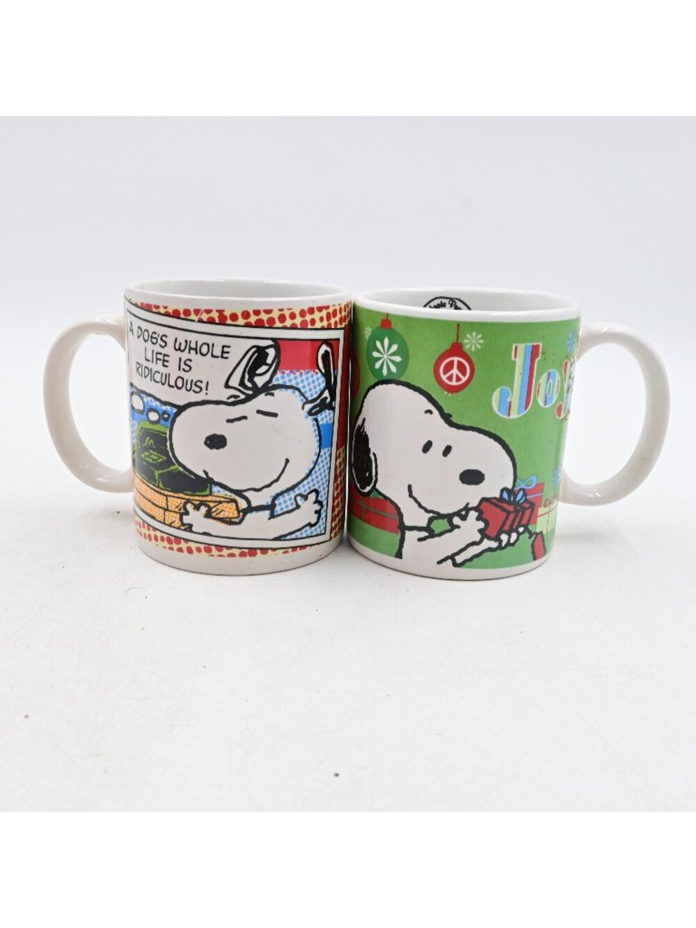 Peanuts Snoopy Ceramic Coffee Mugs Lot of 2 Comic Strip & Christmas Joy Holiday